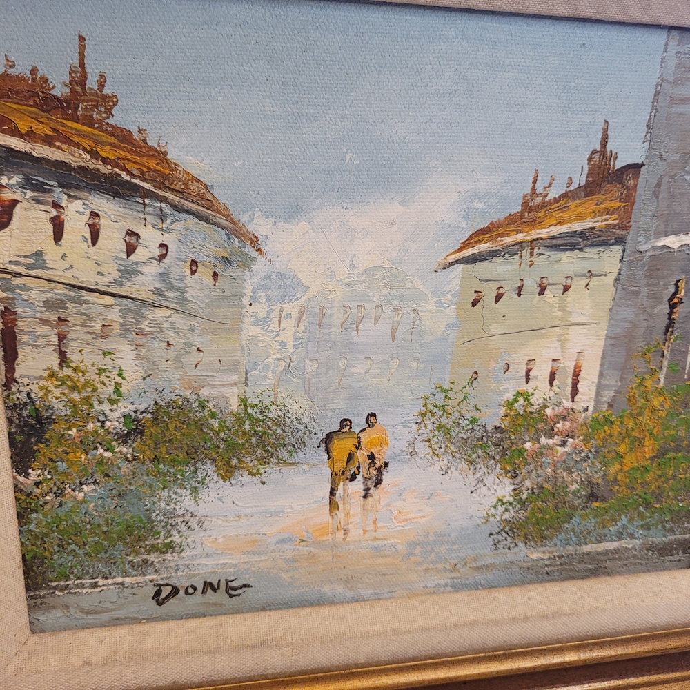 Framed Urban Landscape Painting with Brown Frame - Picture 2 of 5